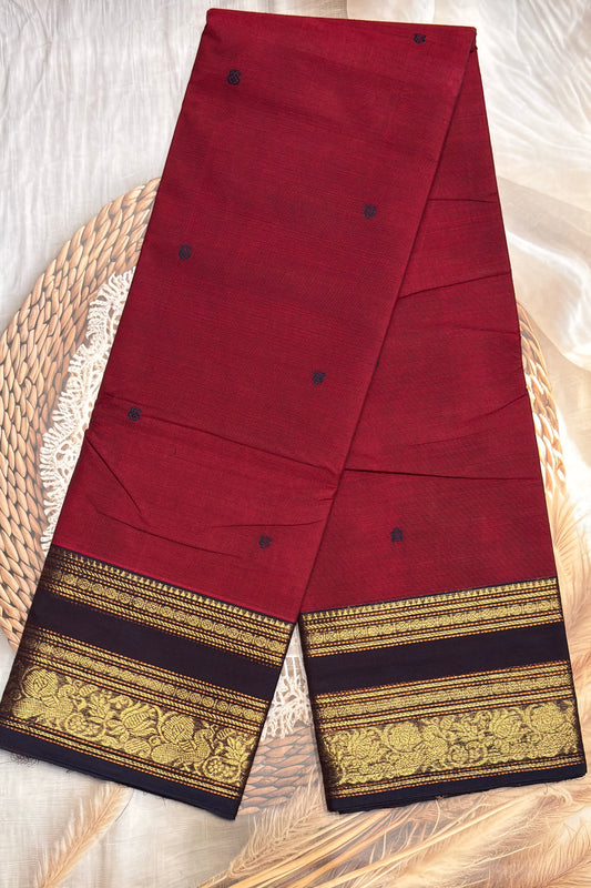 Meenakshi -Premium Kanchi Cotton Saree–Maroon With Navy | MCK72