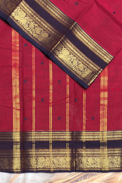 Meenakshi -Premium Kanchi Cotton Saree–Maroon With Navy | MCK72