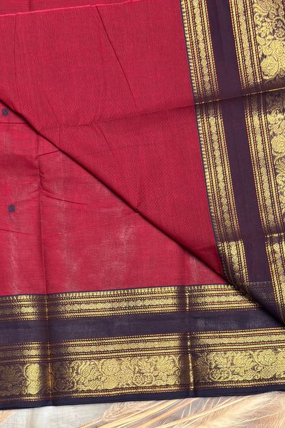 Meenakshi -Premium Kanchi Cotton Saree–Maroon With Navy | MCK72