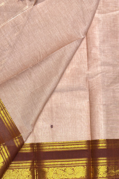 Meenakshi -Premium Kanchi Cotton Saree–Cream With Choclate | MCK71