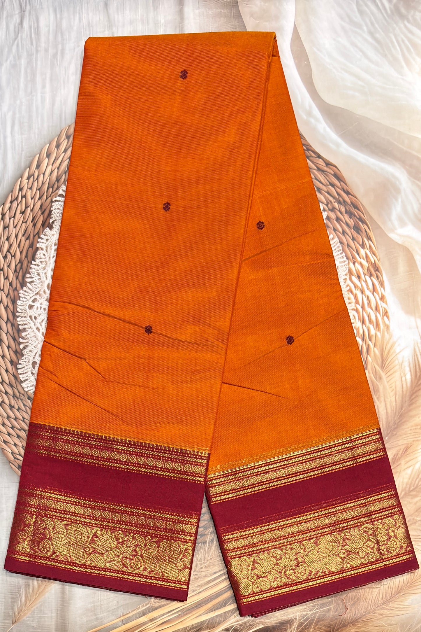 Meenakshi -Premium Kanchi Cotton Saree–Mango Yellow with Red | MCK76