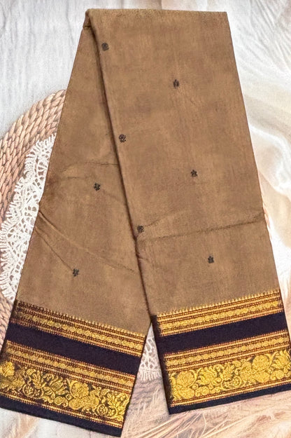 Meenakshi -Premium Kanchi Cotton Saree–Dark Gold With Navy | MCK78