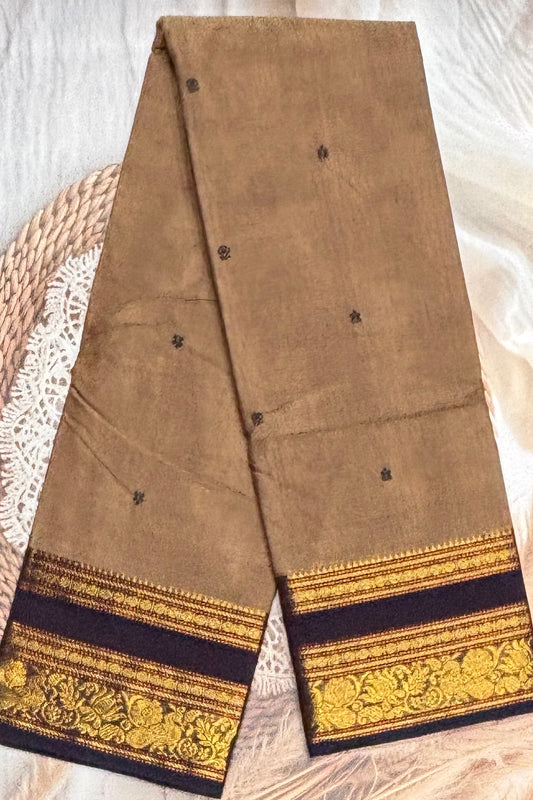 Meenakshi -Premium Kanchi Cotton Saree–Dark Gold With Navy | MCK78