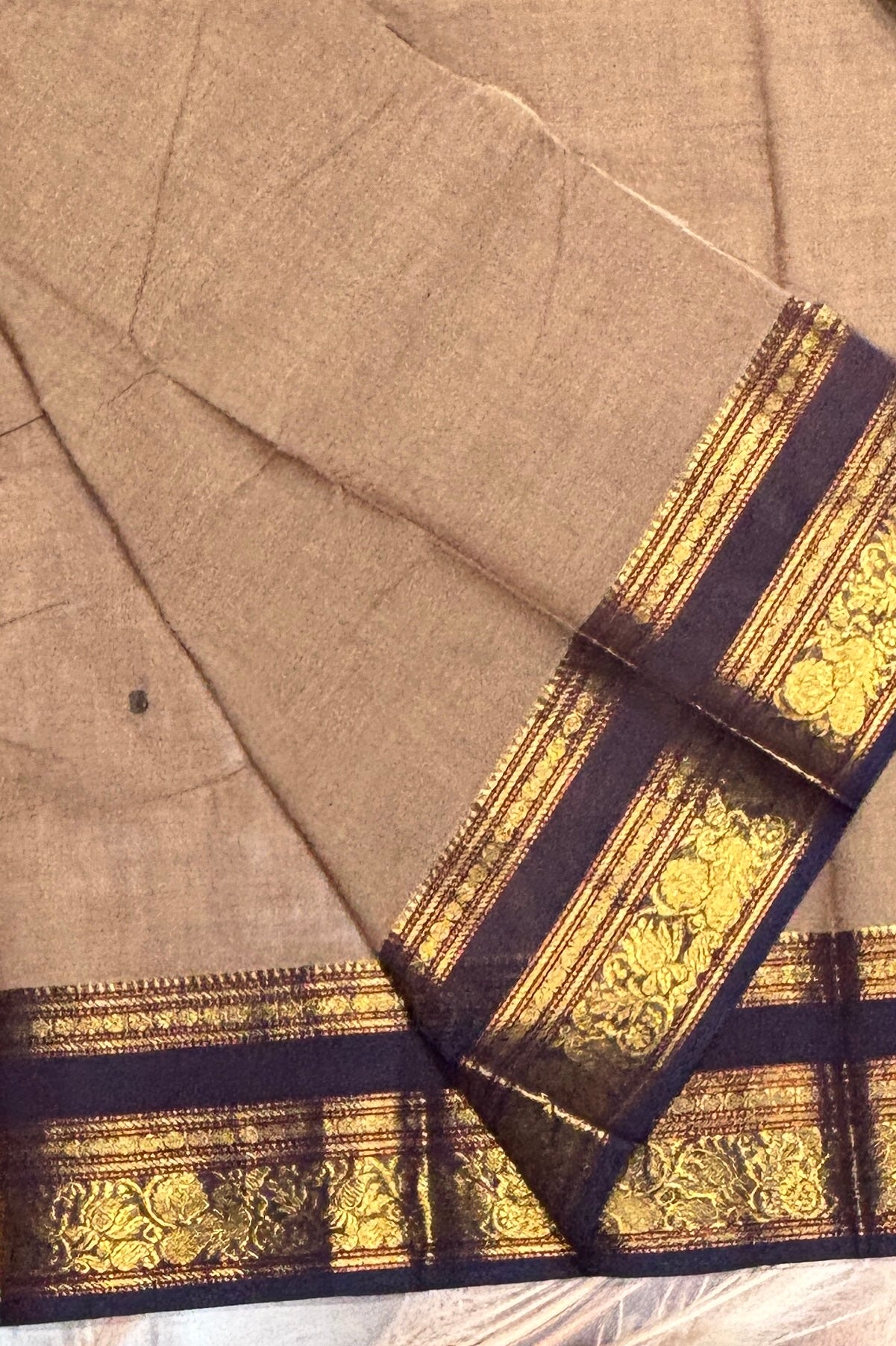 Meenakshi -Premium Kanchi Cotton Saree–Dark Gold With Navy | MCK78