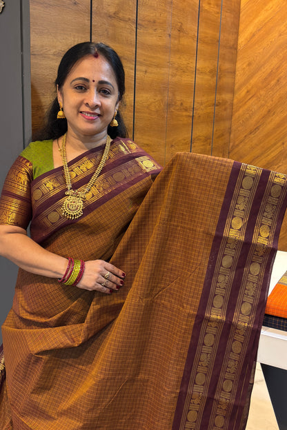 Meenakshi -Premium Kanchi Cotton Saree– Choclate | MCK79