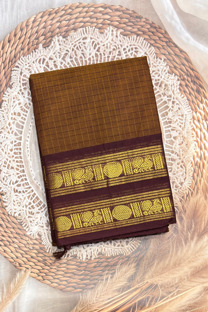 Meenakshi -Premium Kanchi Cotton Saree– Choclate | MCK79