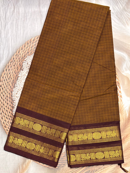 Meenakshi -Premium Kanchi Cotton Saree– Choclate | MCK79