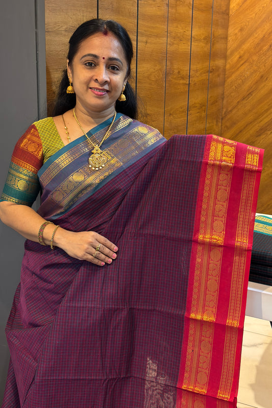 Meenakshi -Kanchi Cotton | Korvai Checks GJ- Purple| MCK83