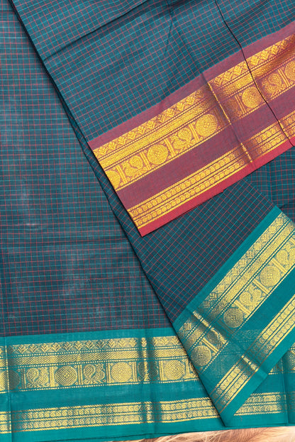 Meenakshi -Kanchi Cotton | Korvai Checks GJ- Peacock Blue | MCK84