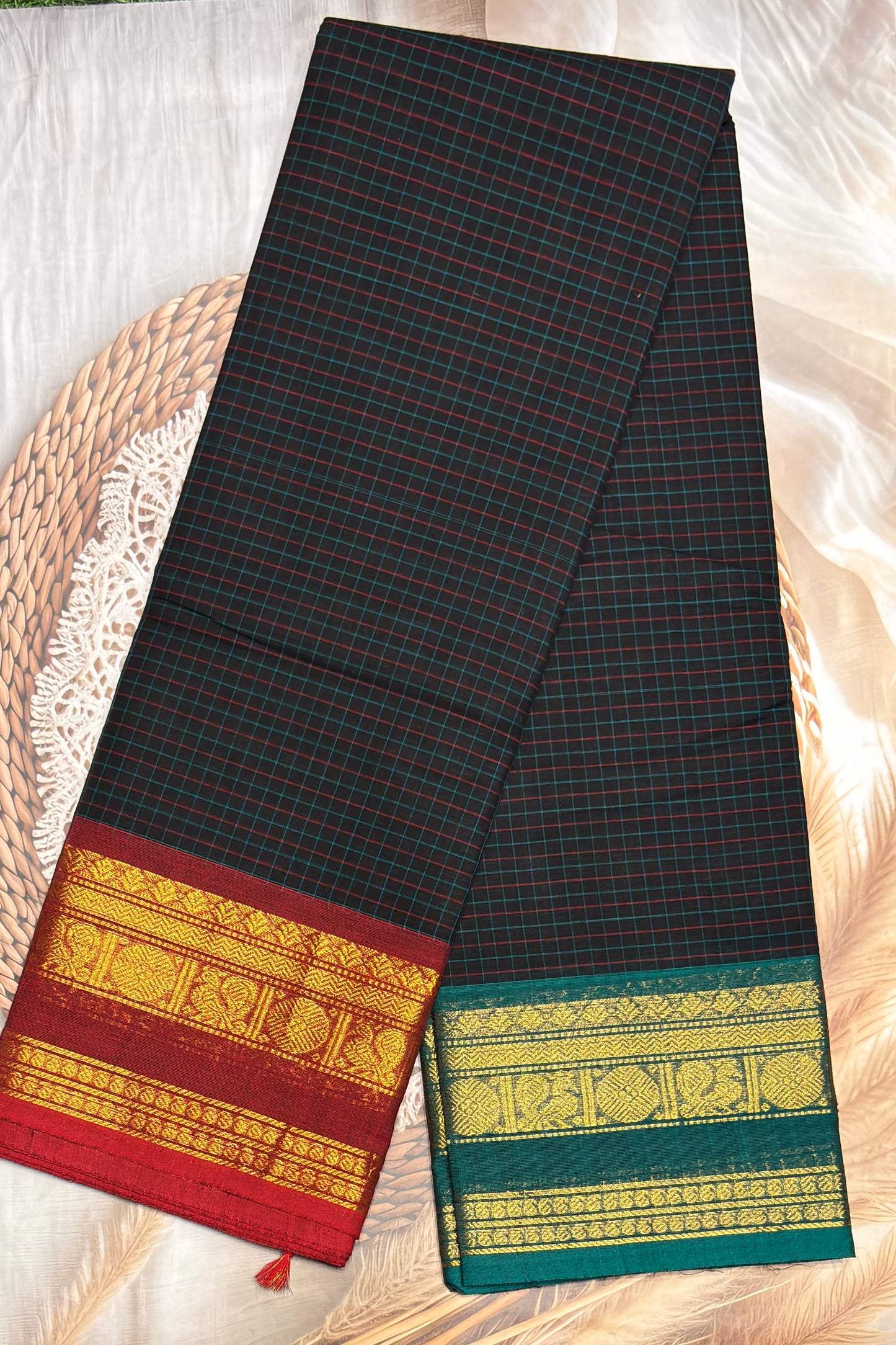 Meenakshi -Kanchi Cotton | Korvai Checks GJ- Dark Navy  | MCK82