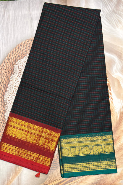 Meenakshi -Kanchi Cotton | Korvai Checks GJ- Dark Navy  | MCK82