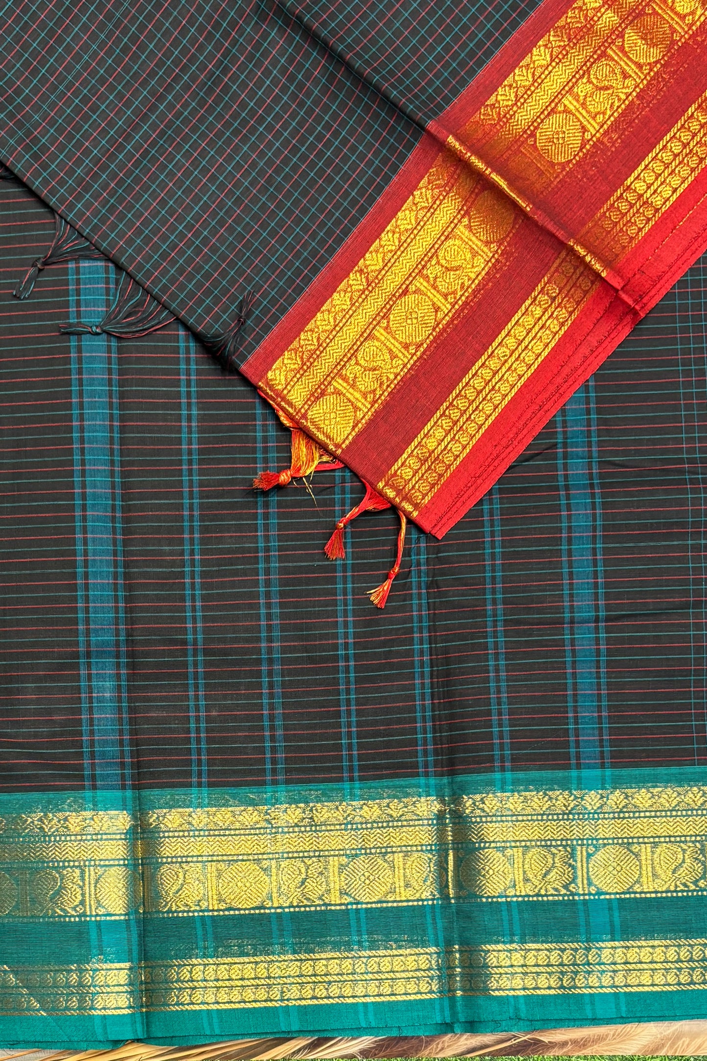 Meenakshi -Kanchi Cotton | Korvai Checks GJ- Dark Navy  | MCK82