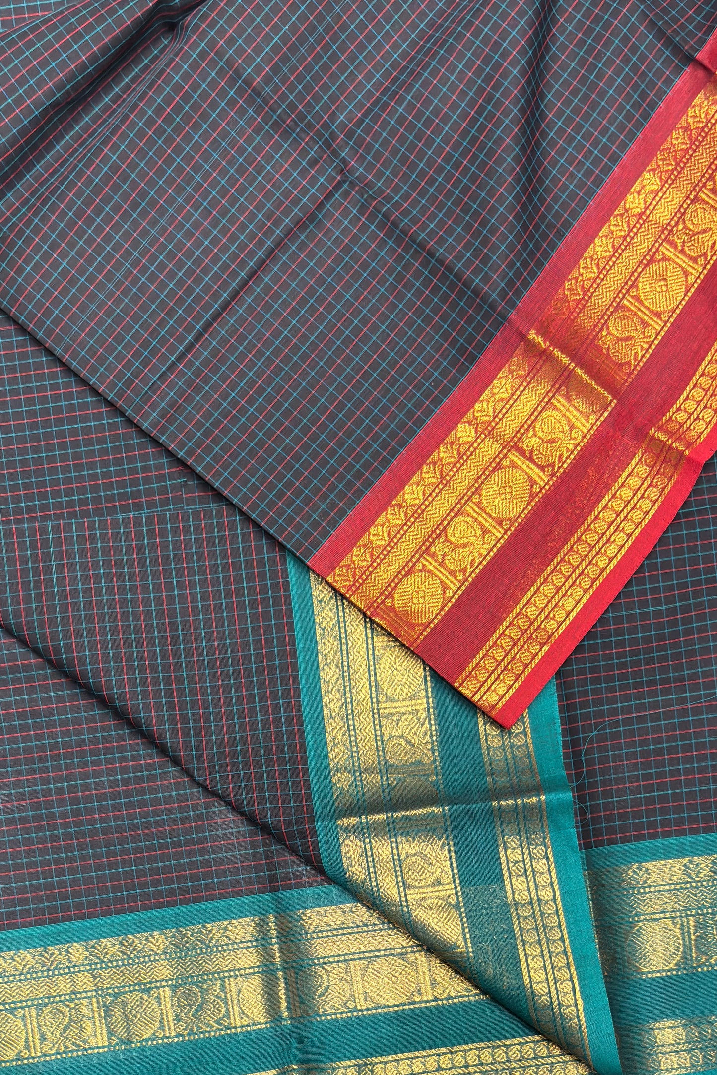 Meenakshi -Kanchi Cotton | Korvai Checks GJ- Dark Navy  | MCK82
