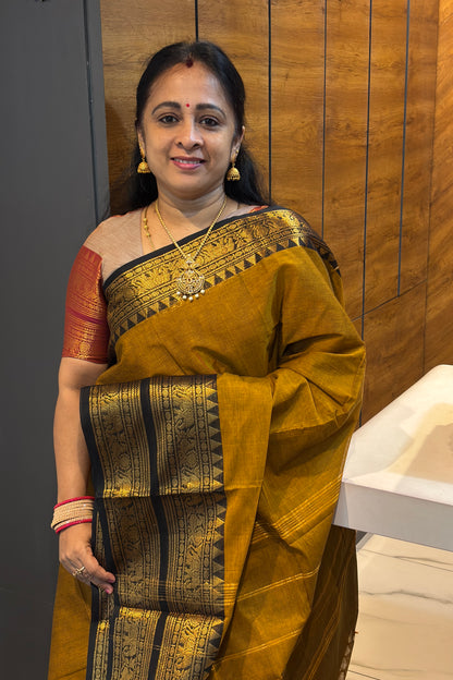 Meenakshi -Kanchi Cotton | Mustard With Black| MCK13