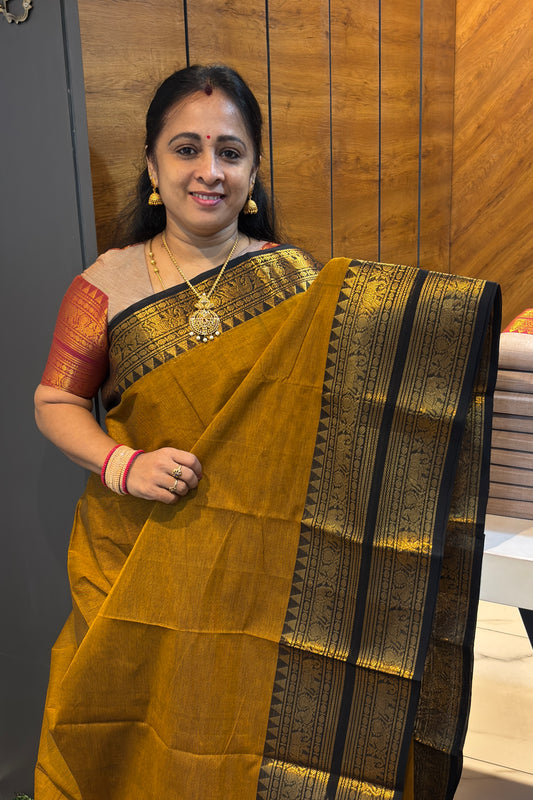 Meenakshi -Kanchi Cotton | Mustard With Black| MCK13