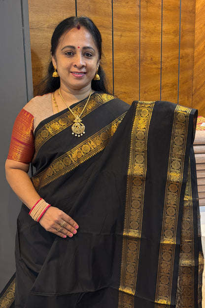 Meenakshi -Premium Kanchi Cotton Saree– Black| MCK88