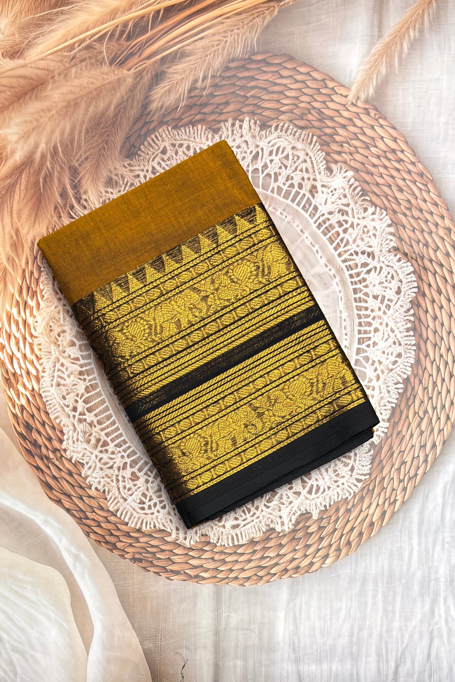 Meenakshi -Kanchi Cotton | Mustard With Black| MCK13