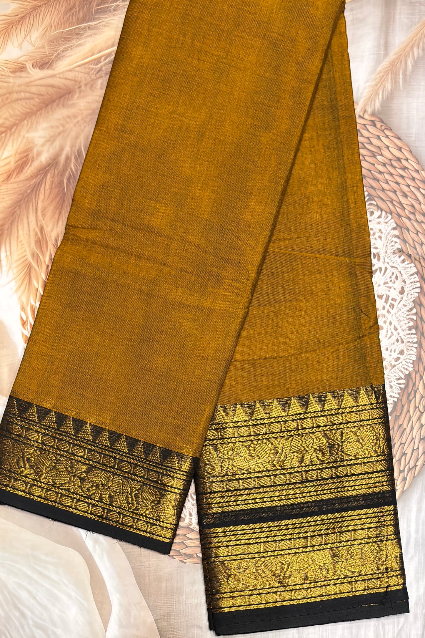 Meenakshi -Kanchi Cotton | Mustard With Black| MCK13