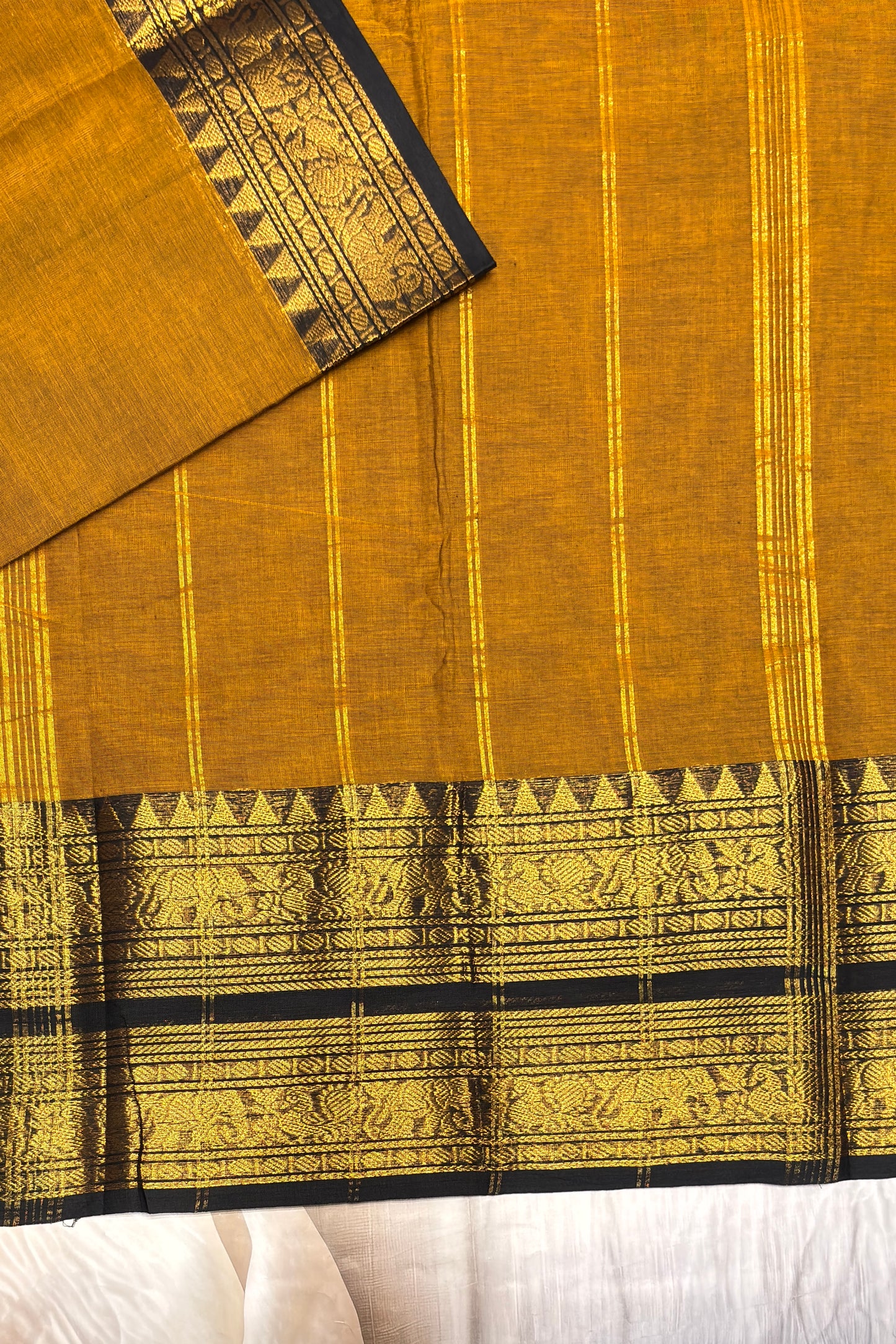 Meenakshi -Kanchi Cotton | Mustard With Black| MCK13