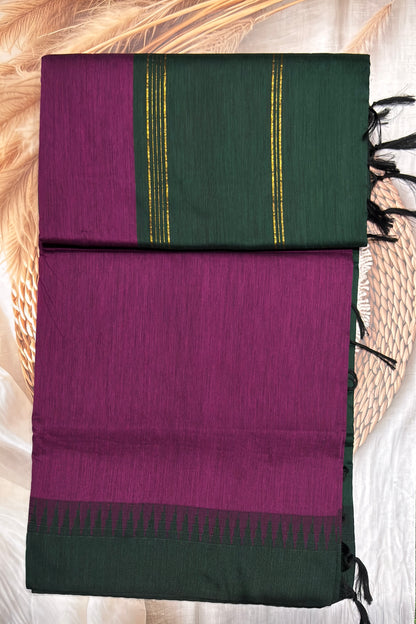 New Gen Kalyani Cotton Tower Border| Magenta With Green | KCSM17