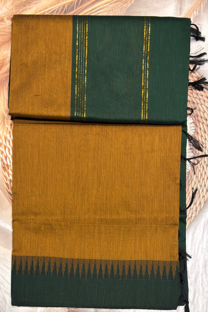 New Gen Kalyani Cotton Tower Border| Mustard With Green | KCSM15
