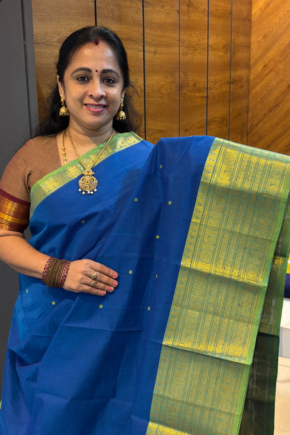 Meenakshi -Premium Kanchi Cotton Saree–Ananda Blue|MCK91