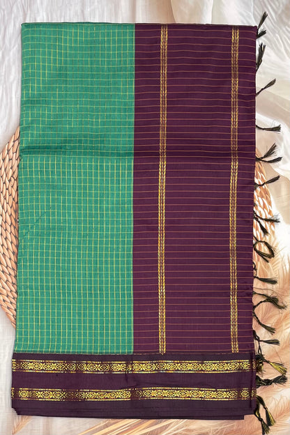 Kalyani Cotton Checks Retta Petta |Rama Green With Purple |KCRP09