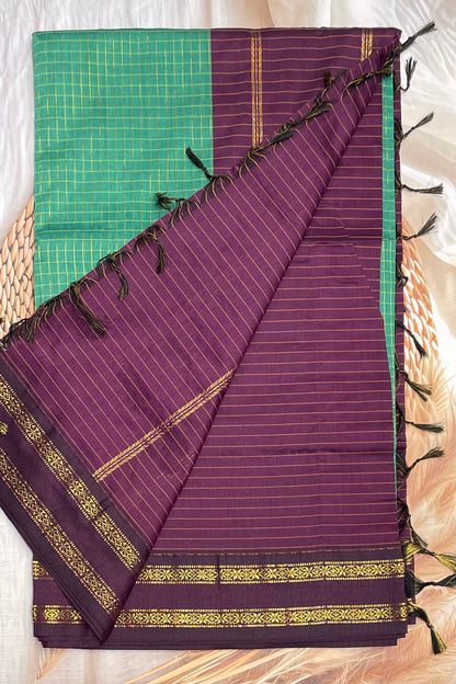 Kalyani Cotton Checks Retta Petta |Rama Green With Purple |KCRP09