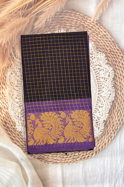 Sungudi Cotton Zari Checks | Navy Lavender | SC01