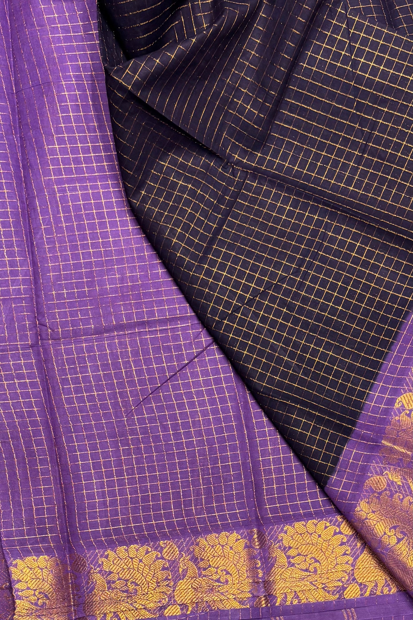Sungudi Cotton Zari Checks | Navy Lavender | SC01