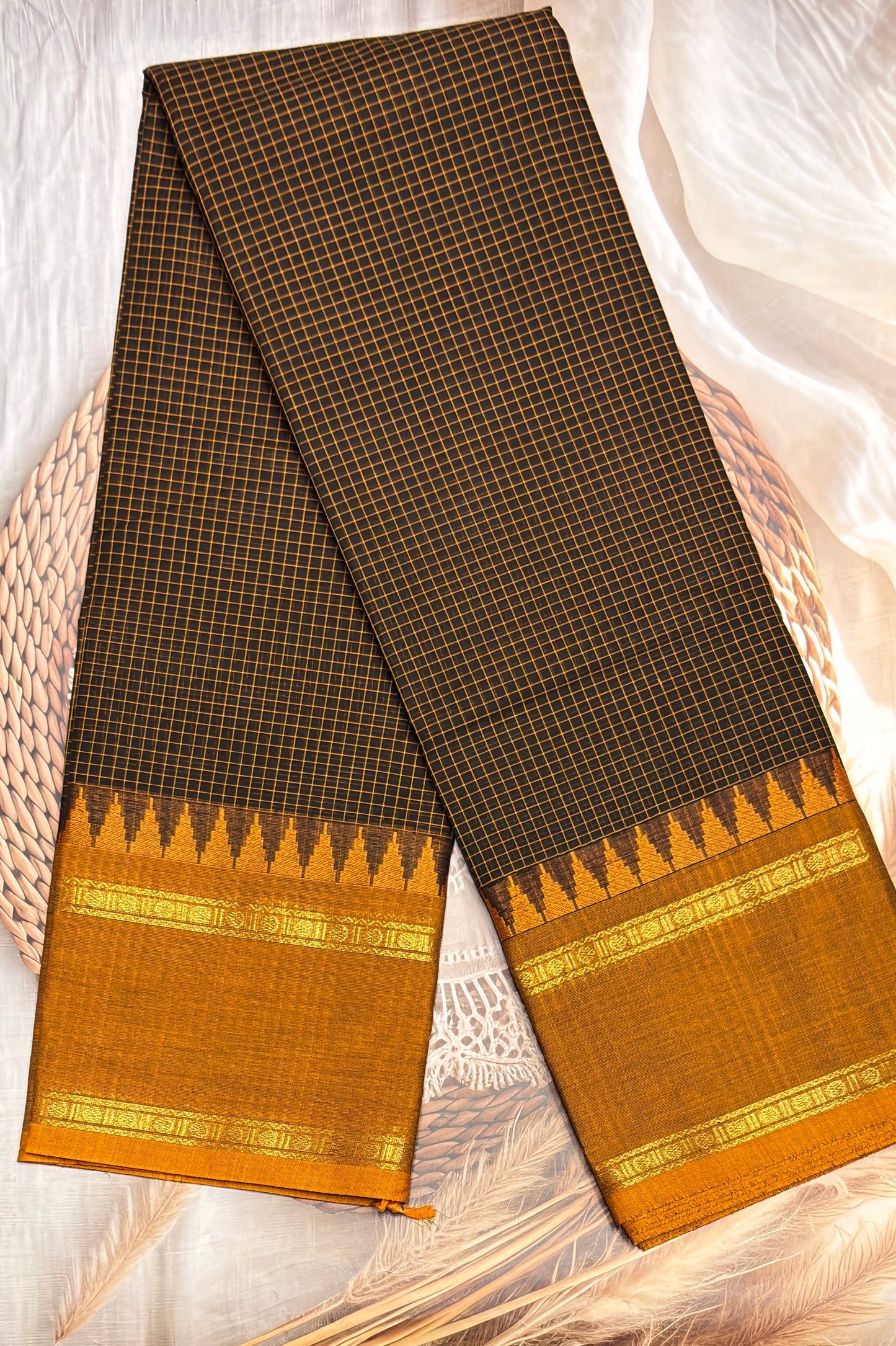 Meenakshi - Kanchi  Cotton | Black With Mustard | MCK35