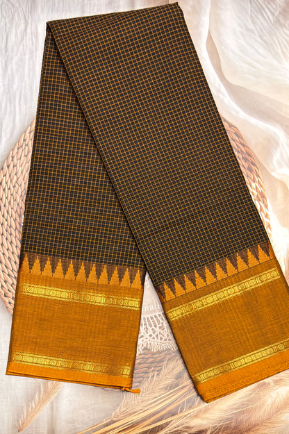 Meenakshi - Kanchi  Cotton | Black With Mustard | MCK35