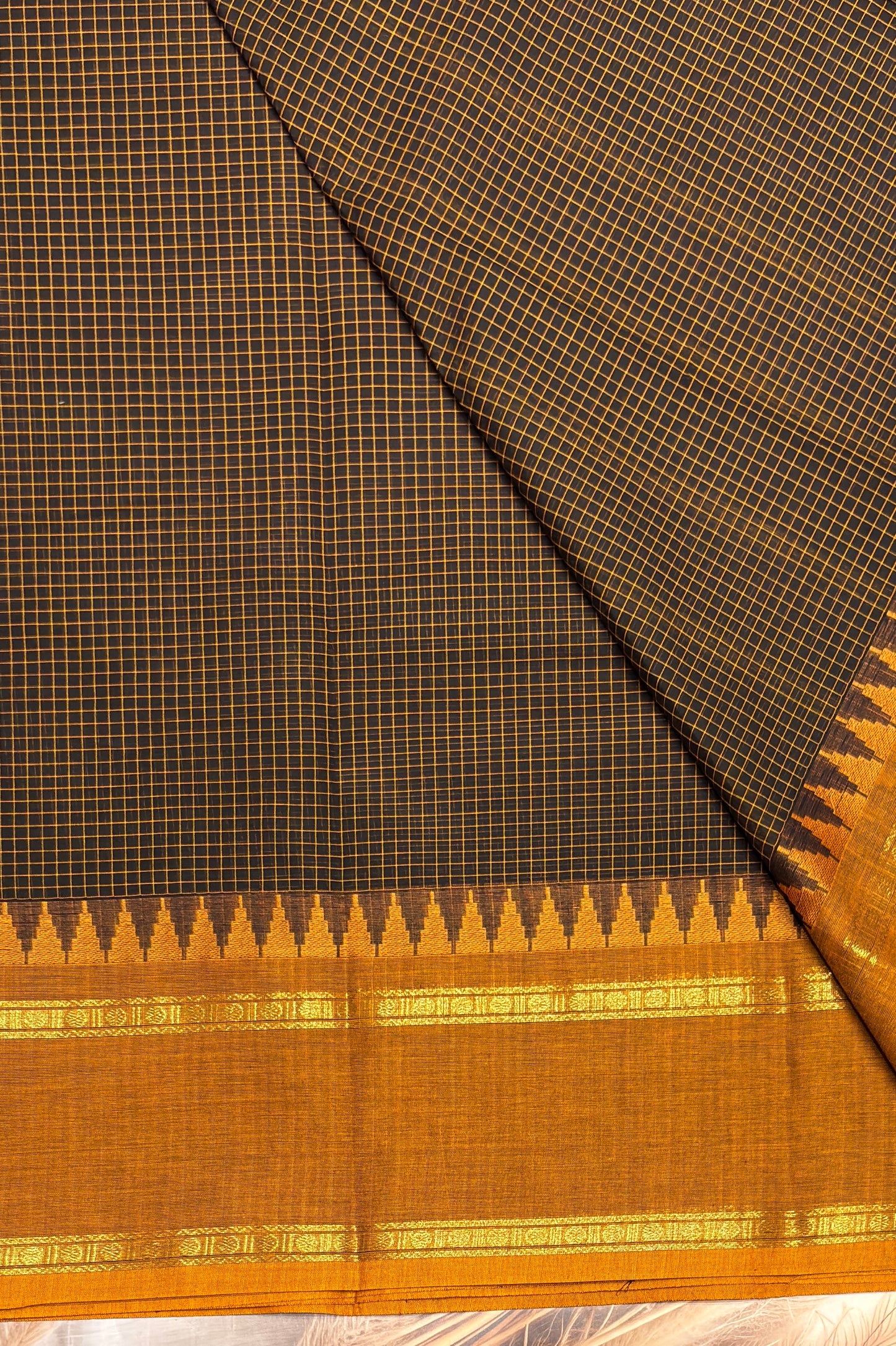 Meenakshi - Kanchi  Cotton | Black With Mustard | MCK35