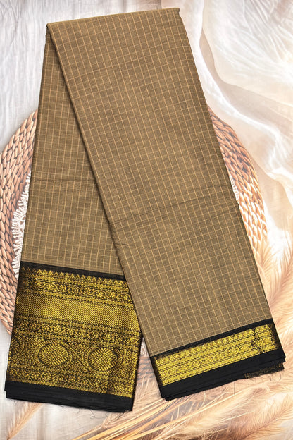 Meenakshi -Premium Kanchi Cotton Saree–Gold Dual Tone with Black | MCK102