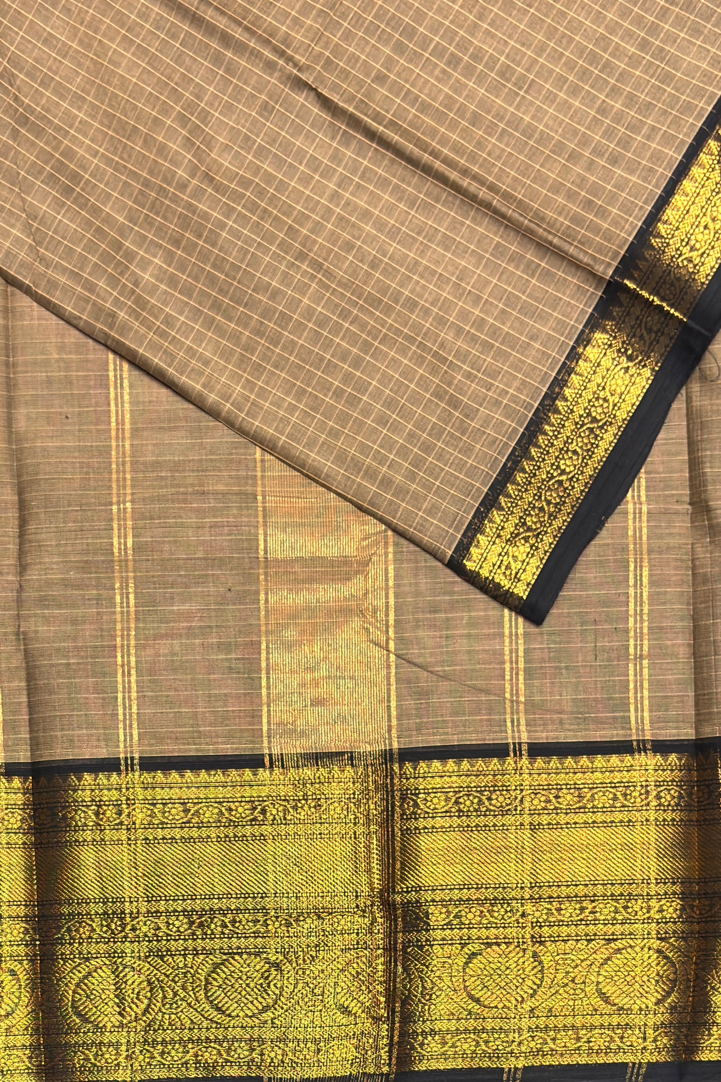 Meenakshi -Premium Kanchi Cotton Saree–Gold Dual Tone with Black | MCK102