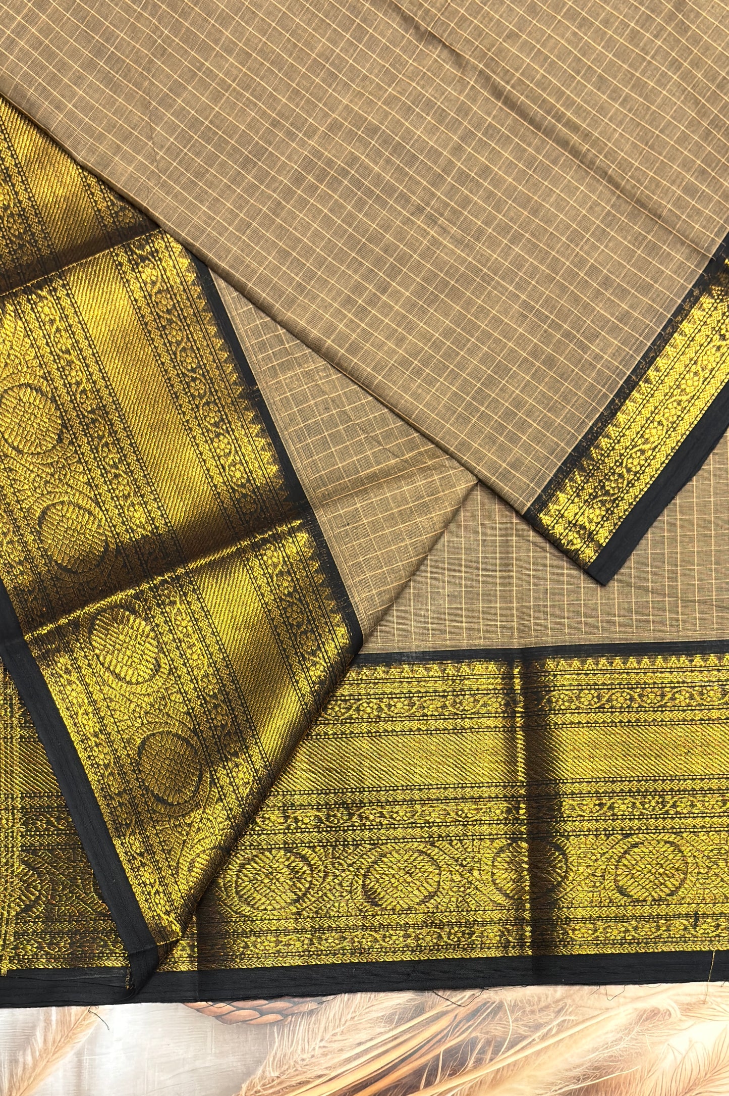 Meenakshi -Premium Kanchi Cotton Saree–Gold Dual Tone with Black | MCK102