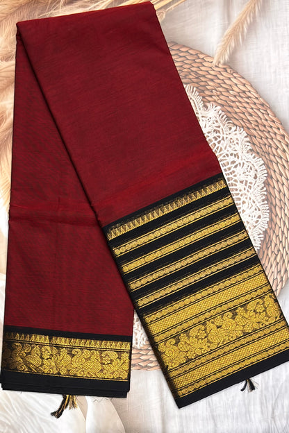 Meenakshi - Kanchi  Cotton | Maroon with Black| MCK33
