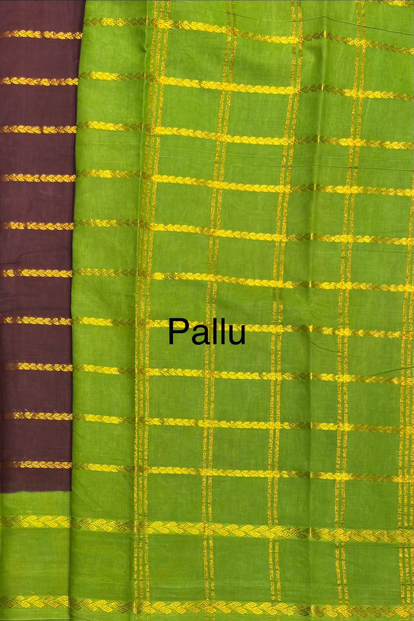 Premium Velthari Sungudi Cotton Saree  | Coffee / Parrot Green | SC14
