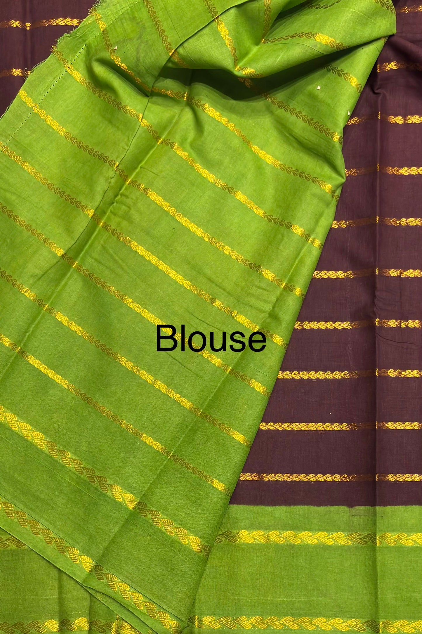 Premium Velthari Sungudi Cotton Saree  | Coffee / Parrot Green | SC14