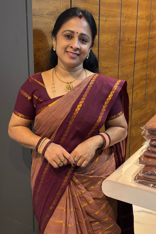 Premium Velthari Sungudi Cotton Saree  | Mauve Pink / Bridal Wine | SC15