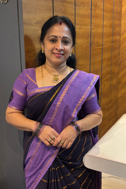 Premium Velthari Sungudi Cotton Saree  | Blue Berry Combo| SC16