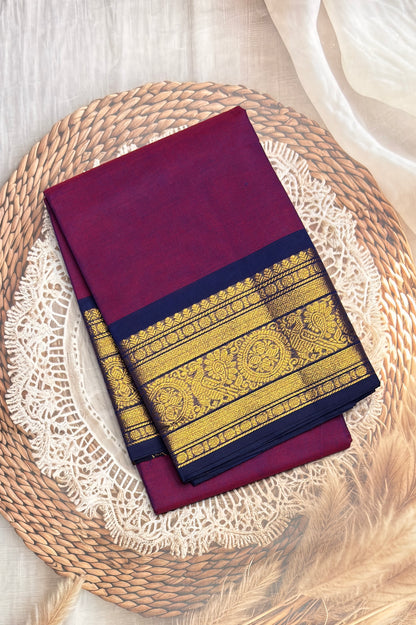 Meenakshi -Premium Kanchi Cotton Saree - Magenta with Navy| MCK110