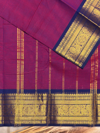 Meenakshi -Premium Kanchi Cotton Saree - Magenta with Navy| MCK110