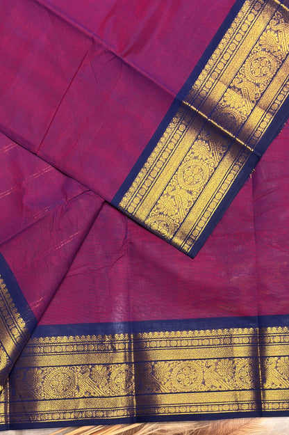 Meenakshi -Premium Kanchi Cotton Saree - Magenta with Navy| MCK110