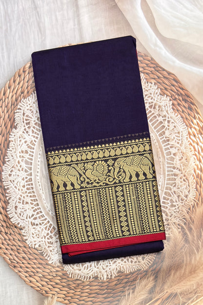 Narayanpet Cotton Saree – Elephant Thread Weave Border with Striped Pallu-MNC11-Violet