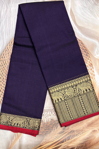 Narayanpet Cotton Saree – Elephant Thread Weave Border with Striped Pallu-MNC11-Violet