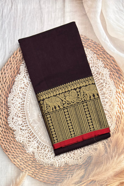 Narayanpet Cotton Saree – Elephant Thread Weave Border with Striped Pallu-MNC10-Dark Purple