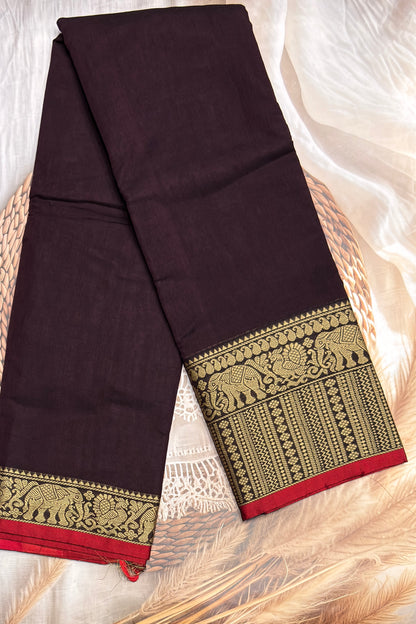 Narayanpet Cotton Saree – Elephant Thread Weave Border with Striped Pallu-MNC10-Dark Purple