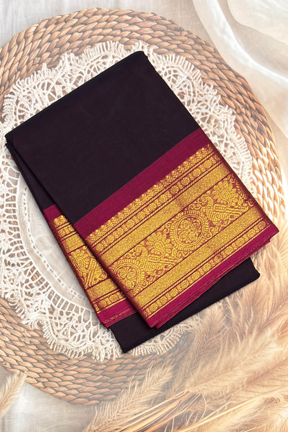 Meenakshi -Premium Kanchi Cotton Saree–Dark Purple With Rose  | MCK107