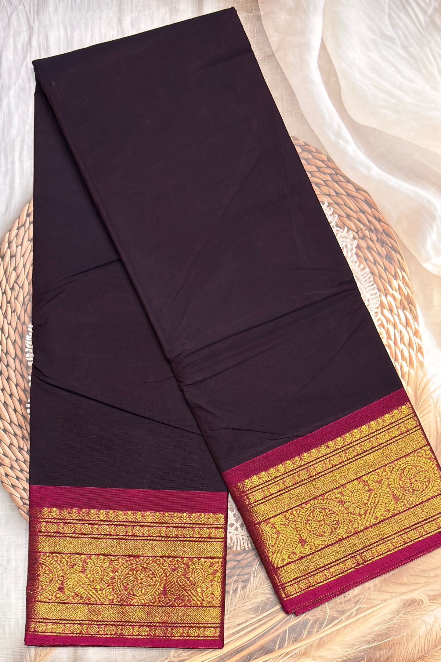 Meenakshi -Premium Kanchi Cotton Saree–Dark Purple With Rose  | MCK107